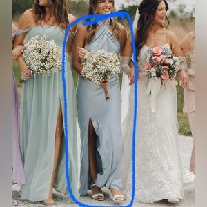 Steel Blue Luxe Satin Halter Dress